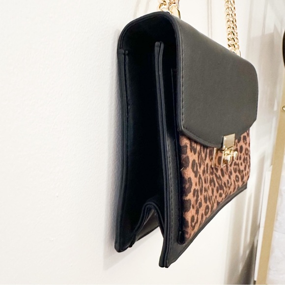 Express Animal Print Vegan Leather Flap Gold Chain Handbag Brown Black - Picture 5 of 10